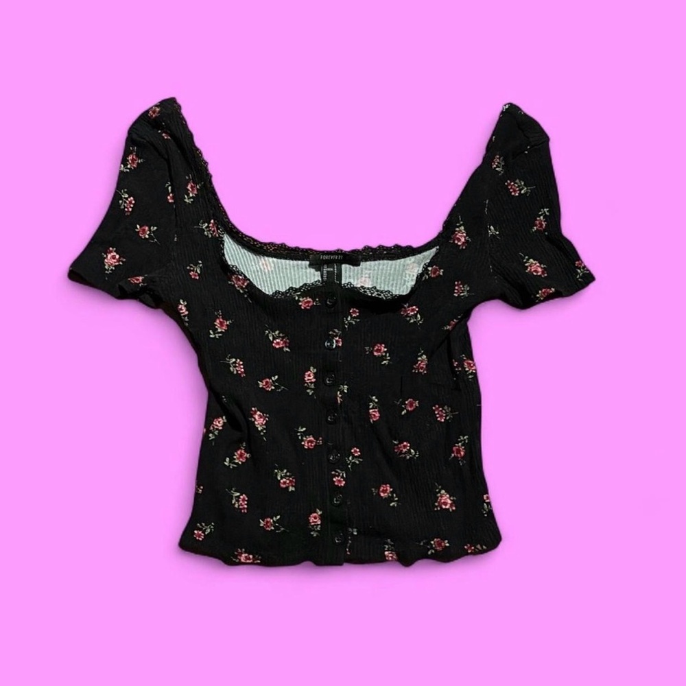 Forever 21 Black Floral Blouse